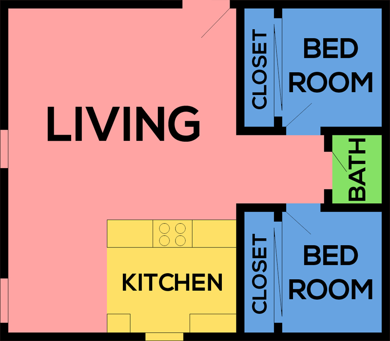 This image is the visual schematic representation of 'Floorplan B' in Central Park East Apartments.