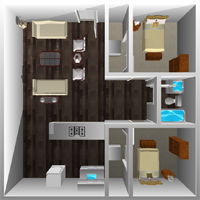 This image is the visual 3D representation of Floorplan B in Central Park East Apartments.